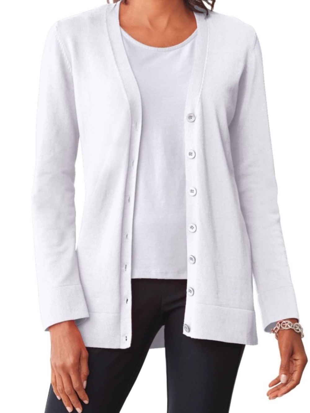 Chadwick’s Essential Cotton V-Neck Boyfriend Cardigan, Long Sleeves Relaxed Fit